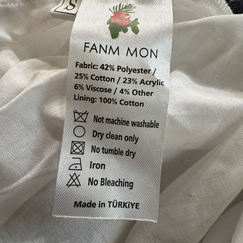 Fanm Mon Layla Tweed Mini Dress Size Small Mock Neck Blue Plaid Embroidered - Picture 10 of 15